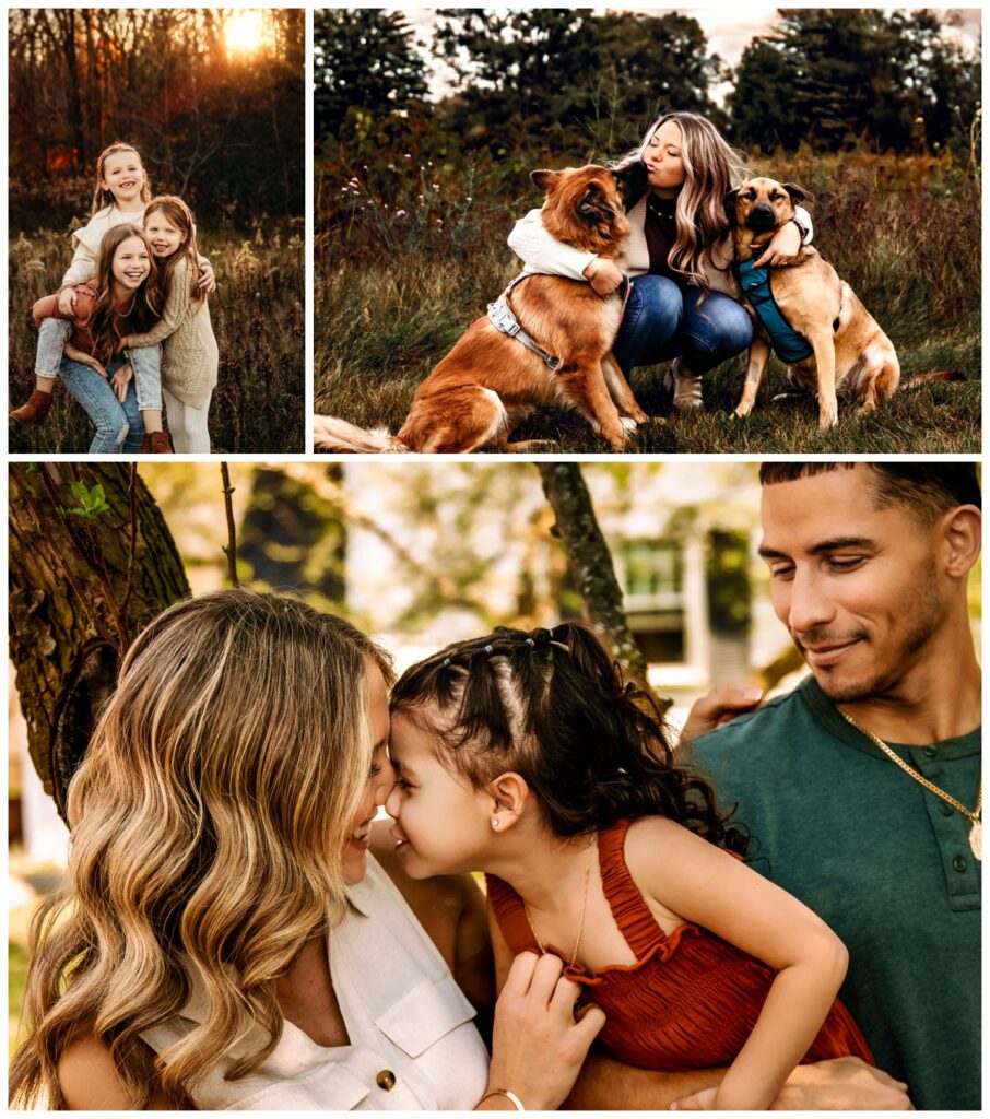 Candid family photo collage from metro Detroit Photographer shows photos of families having fun and connecting naturally.