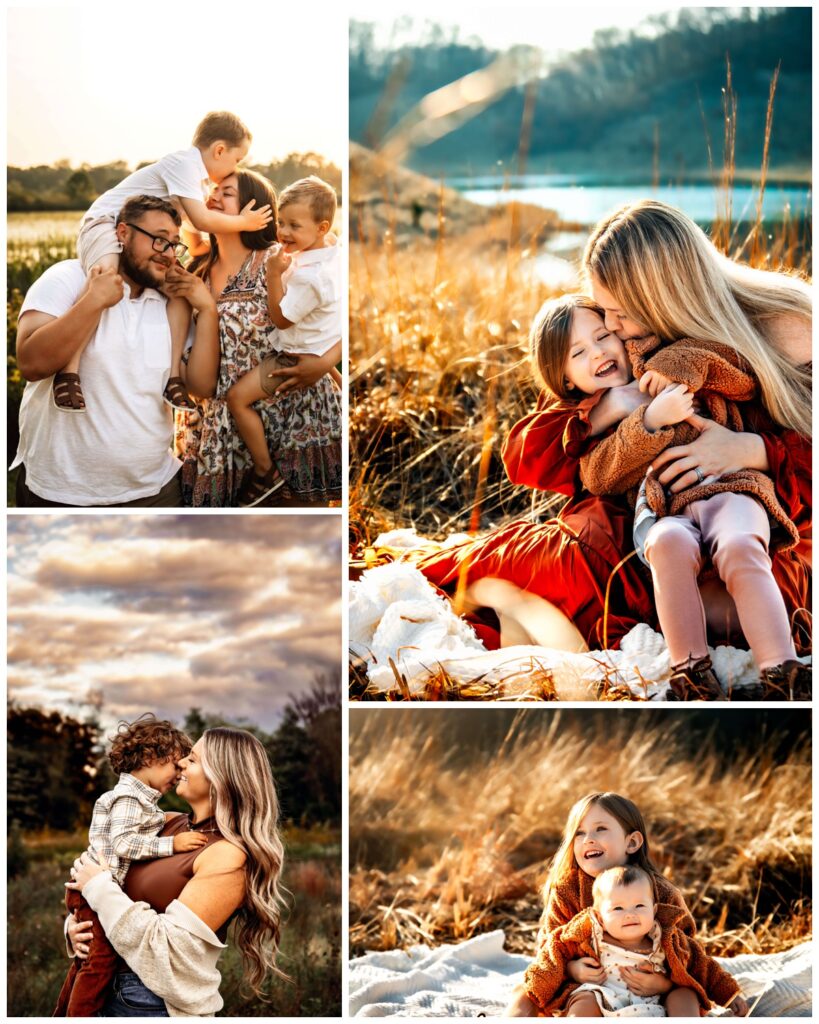 Candid family photo collage from metro Detroit Photographer shows photos of families having fun and connecting naturally.