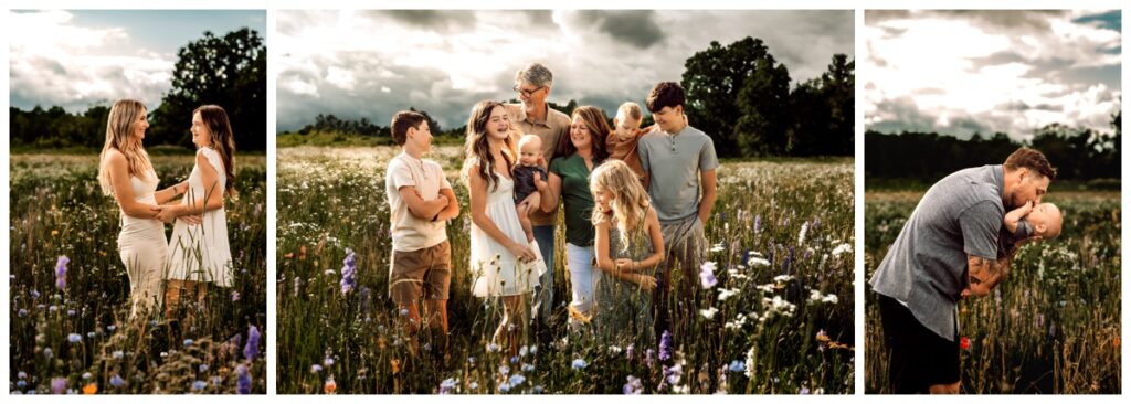 Family photoshoot banner shows three images of candid family photos interacting with each other naturally captured by metro detroit photographer