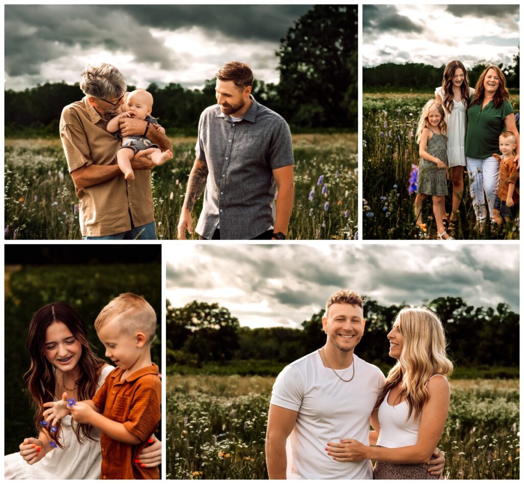 Collage shows family members interacting candidly captured by canton, michigan photographer