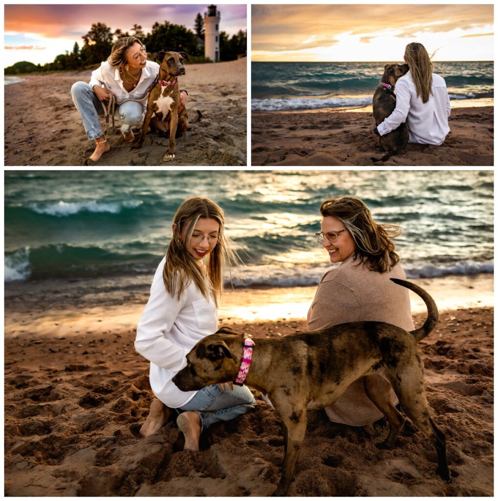 Beach Photo Tips: capture client with her mom and dog for photos.