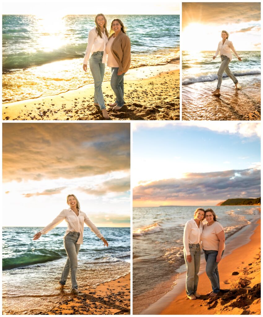 Beach photoshoot: Mom and daughter enjoying the sun and water of the coast 