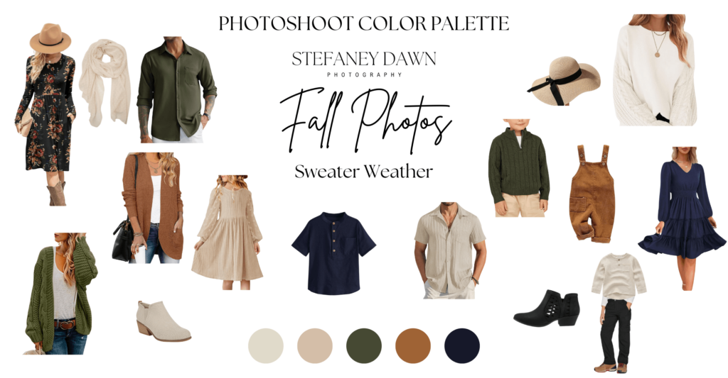 fall photoshoot outfits displayed in a color palette