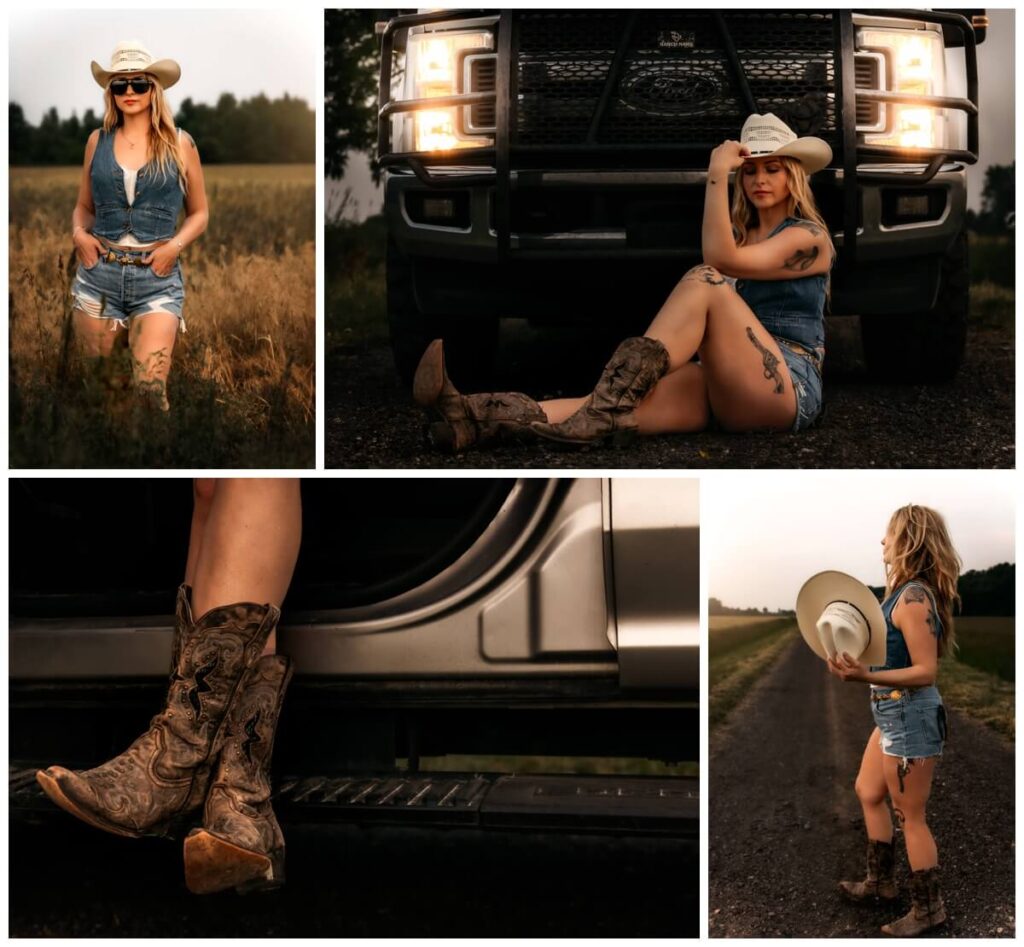 Metro Detroit lifestyle photographer captures bold cowgirl birthday theme with Ford truck.